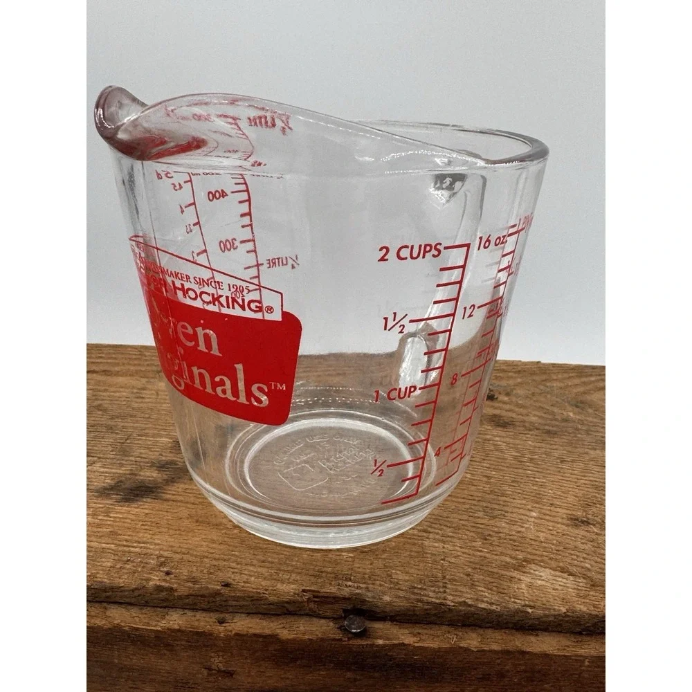 Vintage Anchor Hocking 2-Cup Glass Measuring Cup #498 Oven‎ Originals D Handle